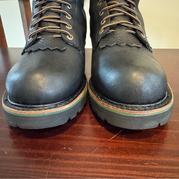 John Deere black leather boots Kiltie Tall lace up steel toe logger miner 8.5 - Picture 10 of 16